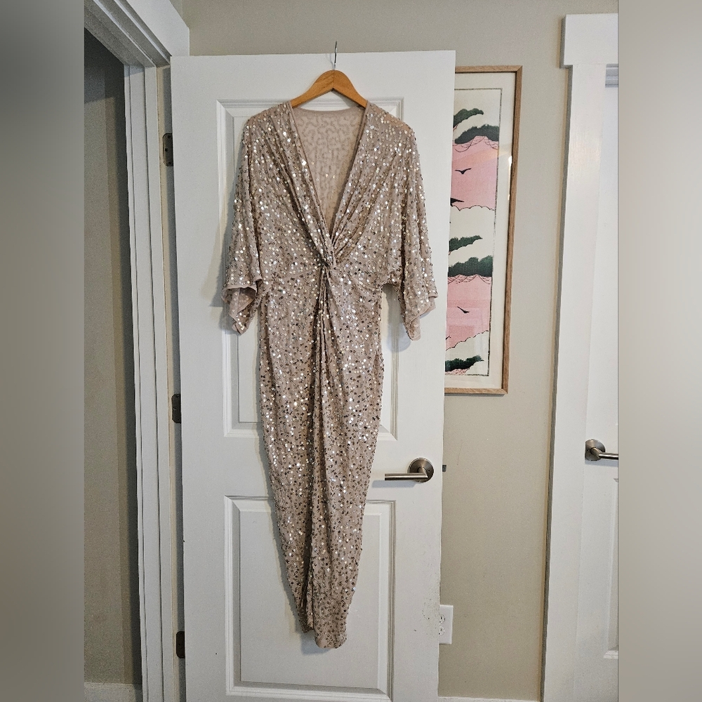ASOS Champagne Sequin Maxi Dress Sz10